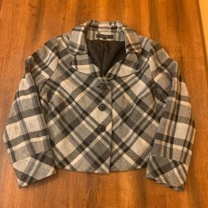 Nine West coat size 14 Black Gray Grey White Plaid Short Pea Coat Jacket